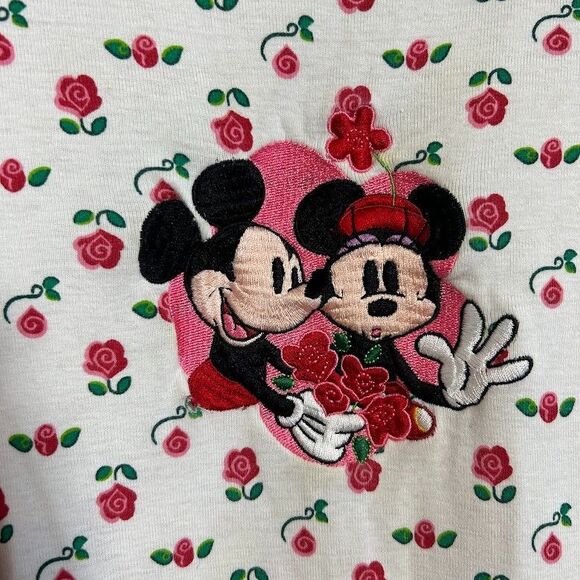 VTG 90s Disney Store Mickey Minnie Dress Girls 6 Floral White Cotton Stretch - Picture 5 of 7